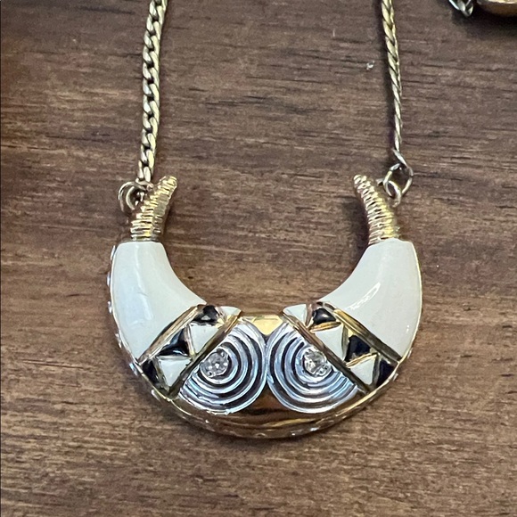 Pierre Cardin Jewelry - VTG Pierre Cardin Paris Gold and White Crescent Pendant Necklace